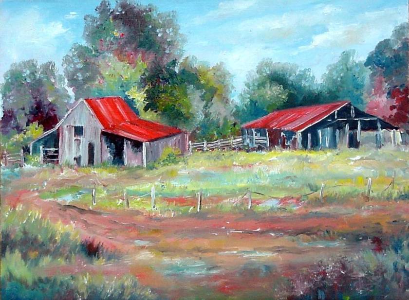 #56 Two Barns 9x12 (Sold)